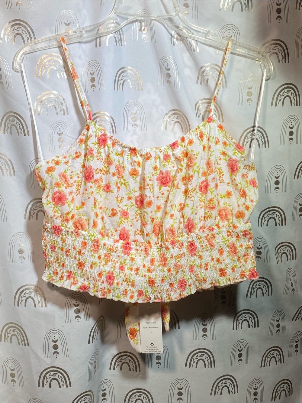 Pink Rose White Floral Smocked Cami with Pink & Orange Flowers